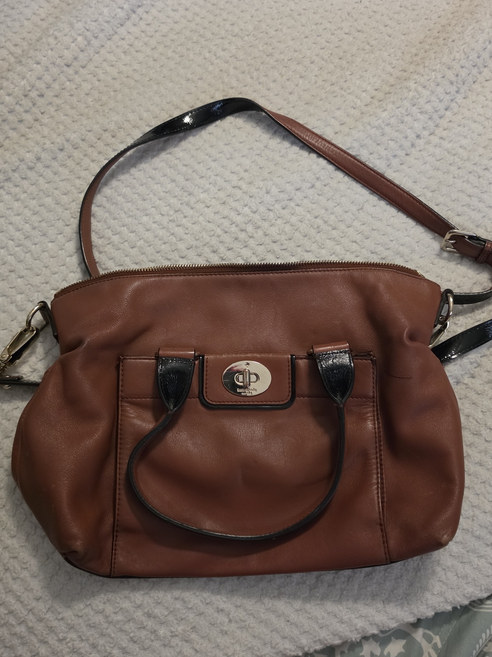 Kate Spade Leather Satchel Shoulder Bag with Black Trim